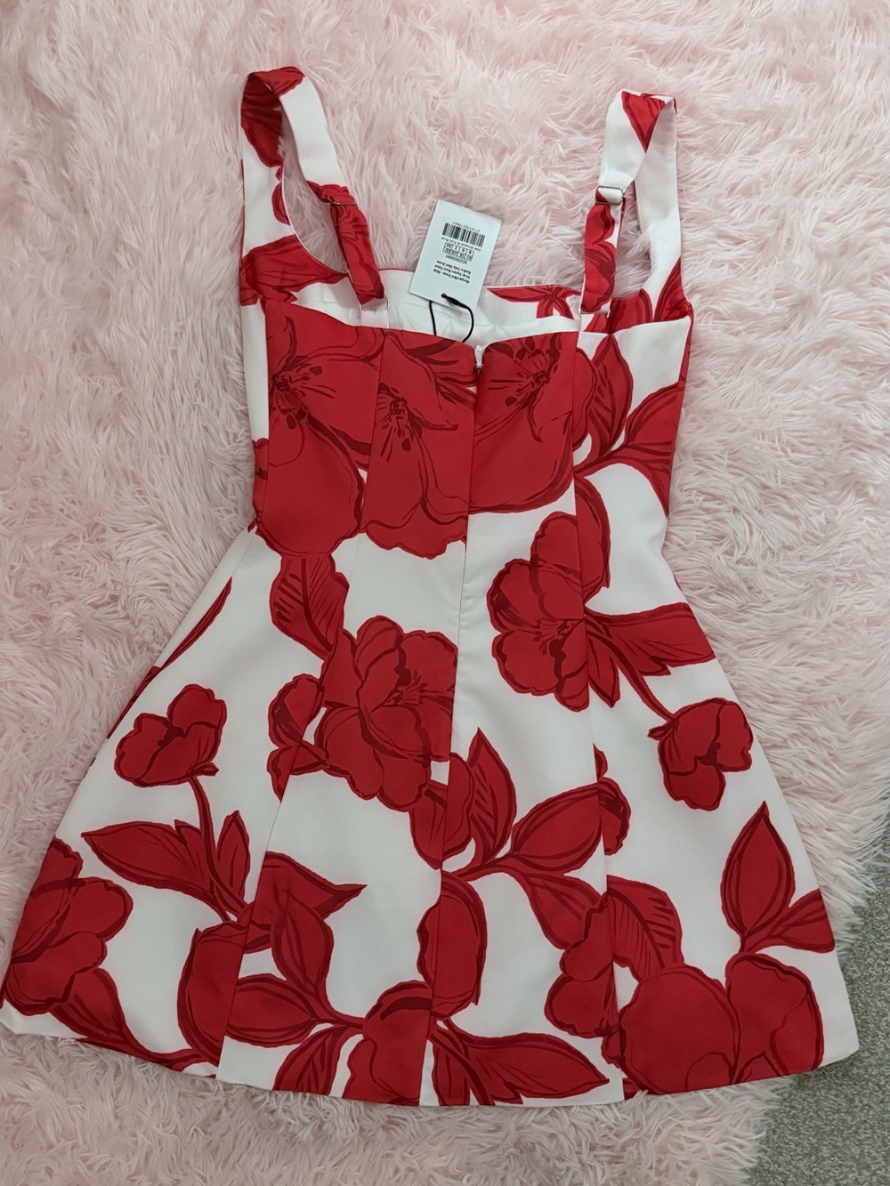 NWT Showpo White Red Floral Print Square Neck Tulip Mini Dress size 2 - Picture 5 of 7